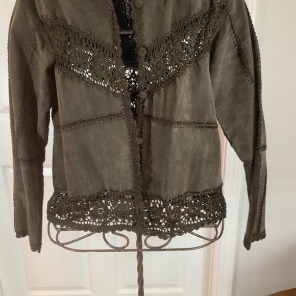 Carducci Suede Brown Crochet Chic Boho Jacket Size Large - Picture 3 of 8